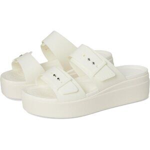 Women's Slide Sandal White Cushioned Wedge Heel Classic Comfort Slip On Shoes